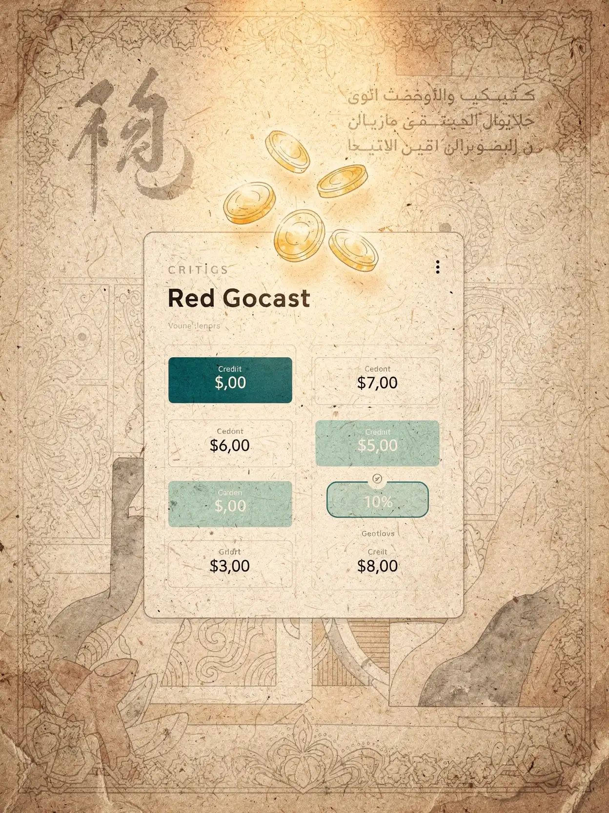 Glowing credit tokens floating above a minimal dashboard interface, soft ambient light, clean modern illustration